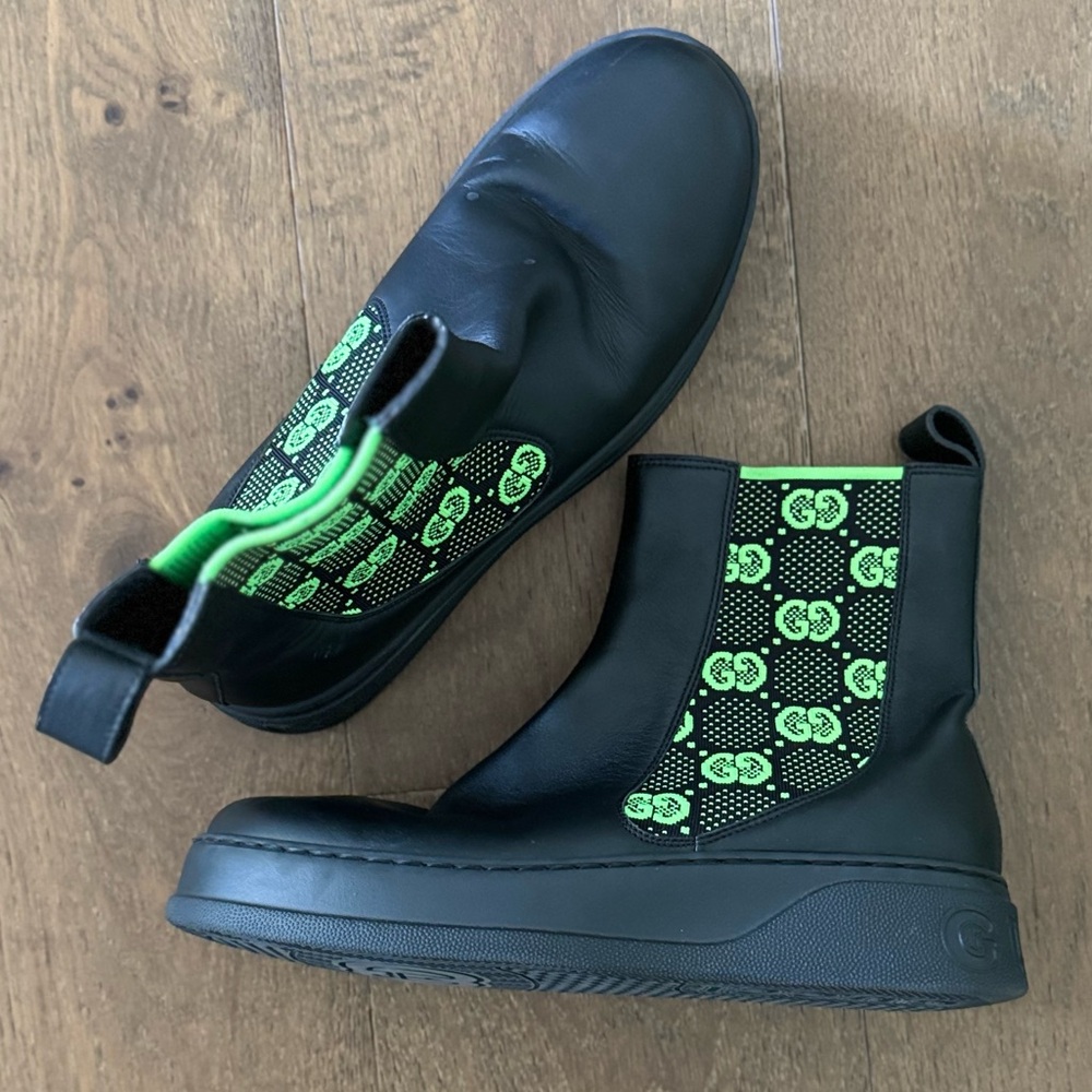 🔥MEN’S GUCCI CHELSEA GG LEATHER BOOT🔥 US Size 9.5🔥BLACK AND GREEN❣️ MAKE OFFER - Picture 12 of 12